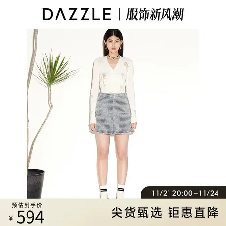 DAZZLE地素 奥莱春季蝴蝶结提花针织开衫打底衫女商品大图