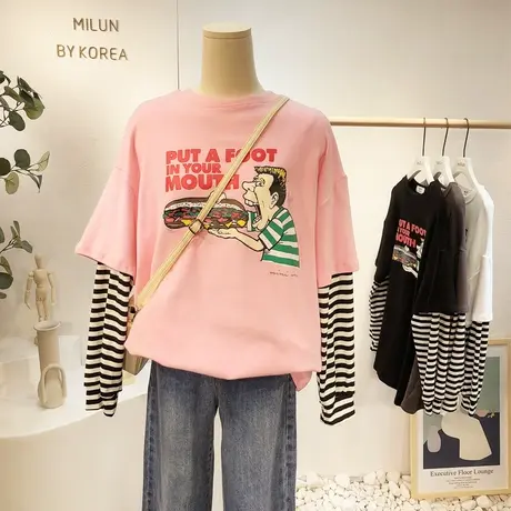 ins超火上衣T恤2020秋冬款韩国东大门长袖欧货打底衫磨毛加绒大码商品大图