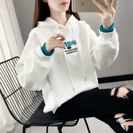 早秋连帽卫衣女春秋季韩版宽松bf慵懒风ins薄款假两件上衣外套潮商品大图