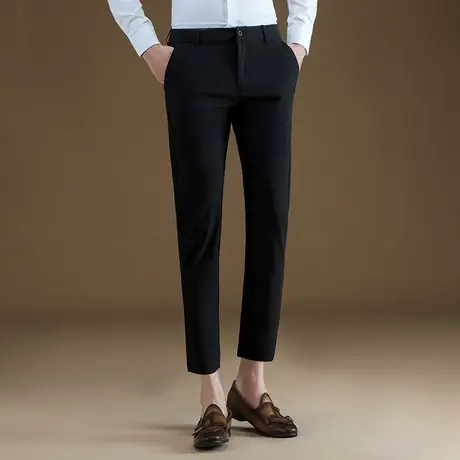 POWO夏季薄款九分裤男士休闲裤韩版修身小脚裤商务弹力速干西裤男商品大图