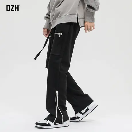 DZH男士黑色拉链开叉裤子男ins潮牌痞帅宽松休闲裤长裤2023年新款商品大图