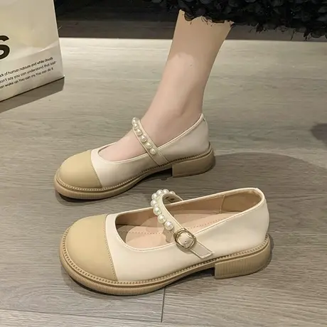 珍珠复古玛丽珍女鞋浅口法式平底小香风单鞋女夏2023春秋低跟单鞋商品大图