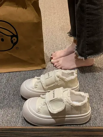 魔术贴小白鞋女2023秋新款厚底松糕高街vibe美式鞋子休闲帆布板鞋商品大图