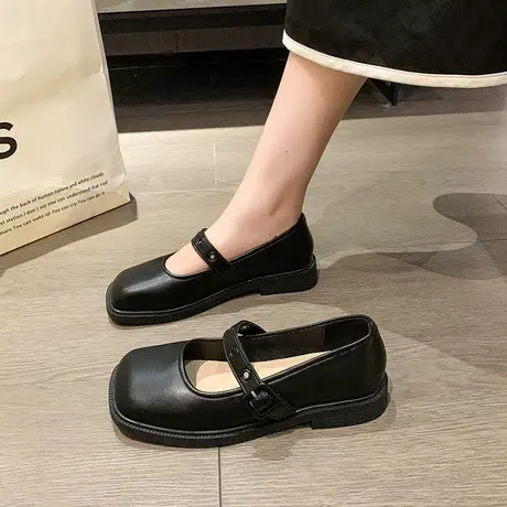 晚晚鞋女温柔百搭方头单鞋2023年新款浅口配裙子通勤ins玛丽珍鞋图片