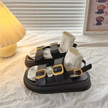 厚底网红罗马凉鞋女2023年夏季新款复古学生外穿百搭配裙子ins潮商品大图