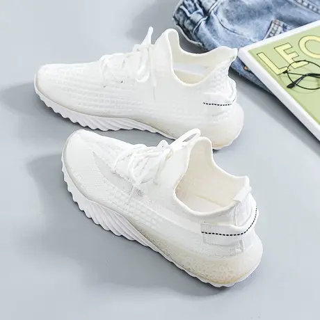 运动鞋女2021新款ins潮韩版百搭飞织网面轻便软底白色跑步鞋女生商品大图
