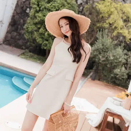 桔熊夏季韩版通勤OL风短裙不对称吊带a字连衣裙子女裝大码DA8700图片