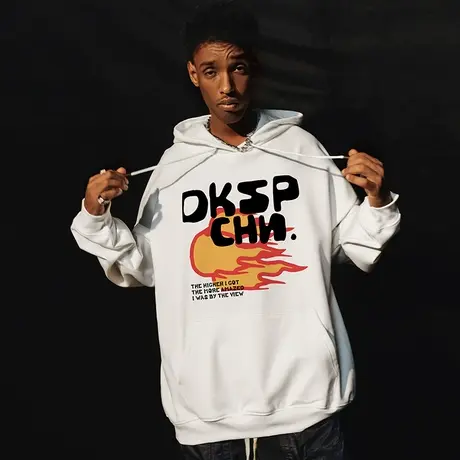 Nuthink加绒加厚大码火焰卫衣潮牌男潮春季美式 加肥加大连帽外套商品大图