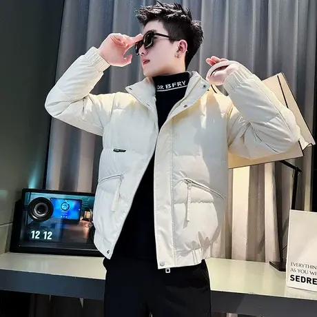 工装羽绒棉衣男冬季新款纯色休闲加厚立领潮牌短款时尚棉服外套图片