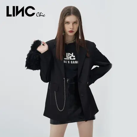 LINCCHIC金羽杰外套女轻奢质感缎面金属装饰H版西装外套S223SU723图片