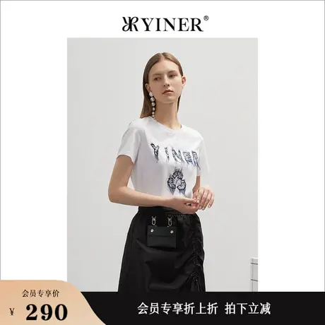YINER音儿女装春季时尚艺术字母图案LOGO半袖T恤商品大图