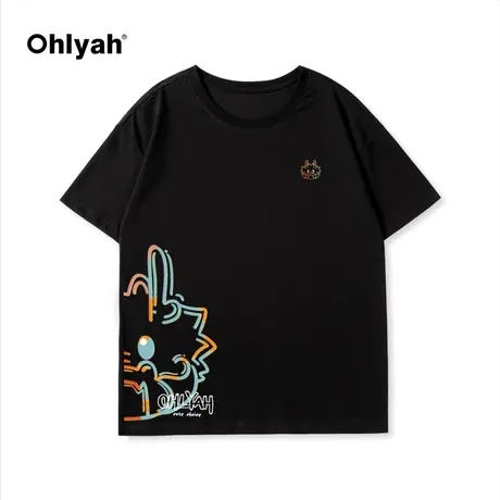 Ohlyah春夏新款美式潮牌小龙印花短袖t恤女宽松休闲百搭情侣上衣图片