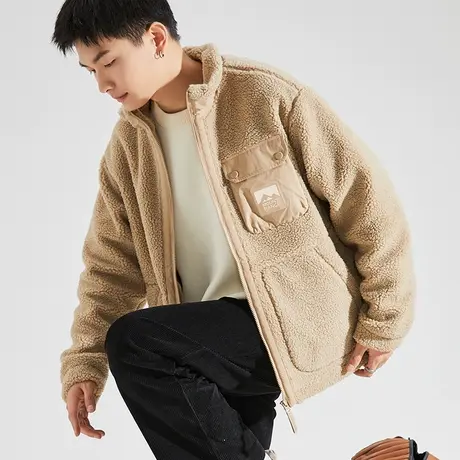 唐狮仿羊羔绒外套男2023冬季新款保暖休闲净色男士外套冬天12.26商品大图