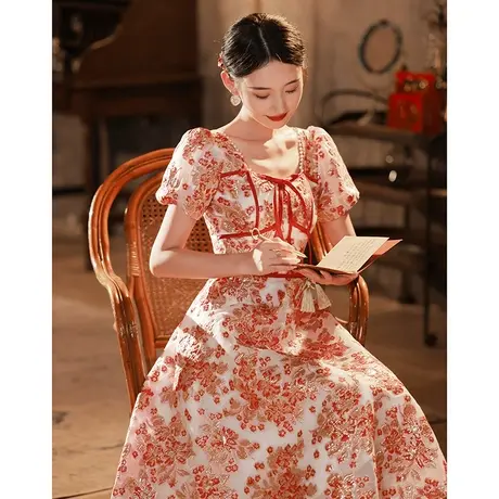 敬酒服新娘法式订婚连衣裙礼服高端轻奢小众泡泡袖平时可穿小个子图片