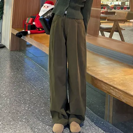 尔给高腰宽松直筒阔腿裤女2023新款秋冬款小个子加厚裤子休闲裤商品大图