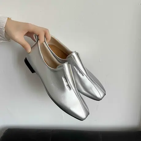 方头小皮鞋女款春季单鞋软底平底鞋2024新款懒人一脚蹬女鞋乐福鞋商品大图