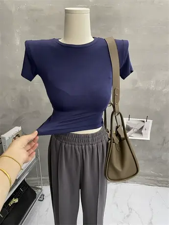 自制！基础款～圆领纯色短袖T恤女春夏季短款紧身打底辣妹上衣新图片