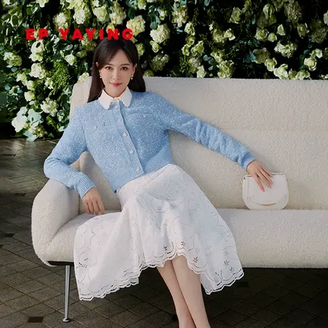 [唐嫣同款]EP雅莹女装 小香风绵羊毛针织开衫外套 2024新品9115A图片