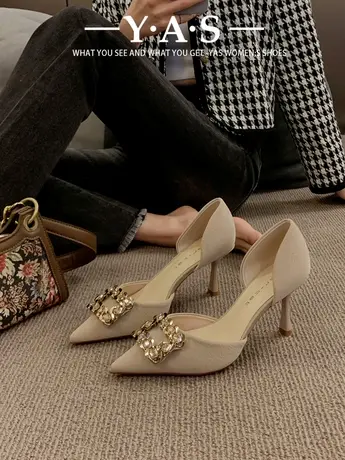 高跟鞋女春秋细跟女鞋网红新款黑色法式尖头气质温柔单鞋小香风鞋图片