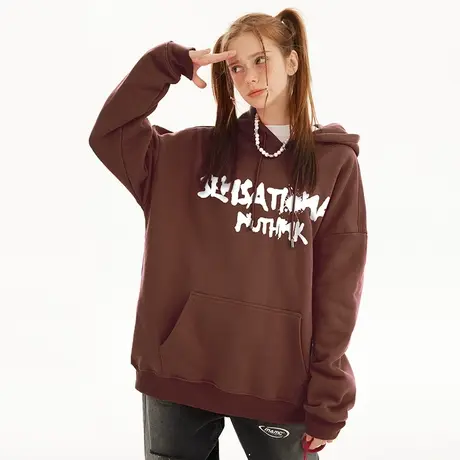 Nuthink美式潮流字母有帽卫衣男潮ins中性风宽松大码情侣外套冬季商品大图