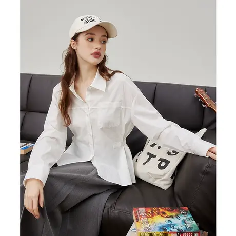 a022024春季新款商务通勤风纯色简约白衬衫休闲百搭女式衬衫图片