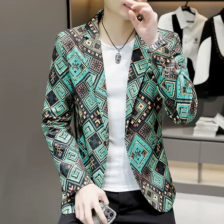 春季设计感发型师单西小西服男士韩版英伦花西装时尚痞帅潮流外套商品大图