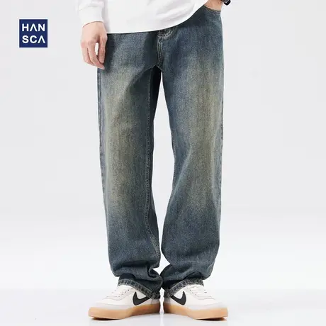 hansca新塘牛仔裤男美式高街2022年秋季宽松直筒潮流复古休闲长裤商品大图