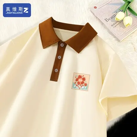 真维斯Z+撞色短袖女插肩袖t恤2024新款夏装别致上衣小众设计感潮H图片