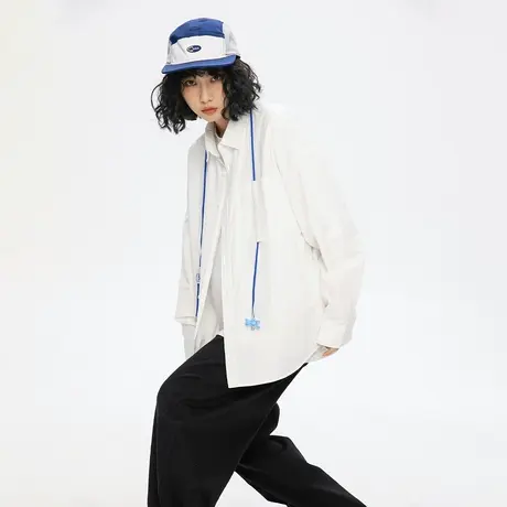 潮牌设计感纯色衬衫女春秋季2024新款百搭复古宽松情侣装衬衣外套商品大图