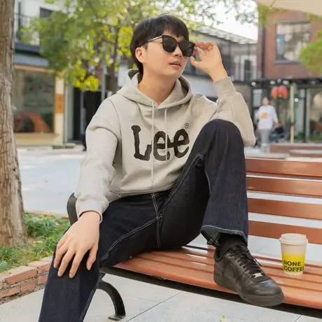 Lee连帽卫衣秋冬宽松简约印花休闲情侣款LUT006404203183A04844图片