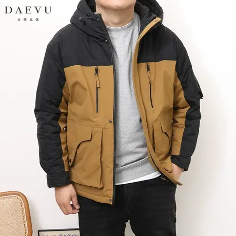 DAEVU冬新款拼接撞色潮胖子大号加肥加大码男士连帽羽绒服外套图片