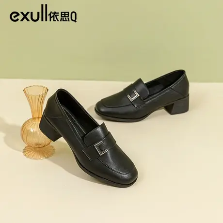 依思q百搭女式皮鞋春秋2023新款粗跟高跟鞋通勤久站不累脚工作鞋图片