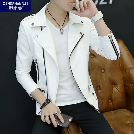 2022新款春秋皮衣男士修身薄款皮夹克潮流男装个性帅气机车皮外套图片