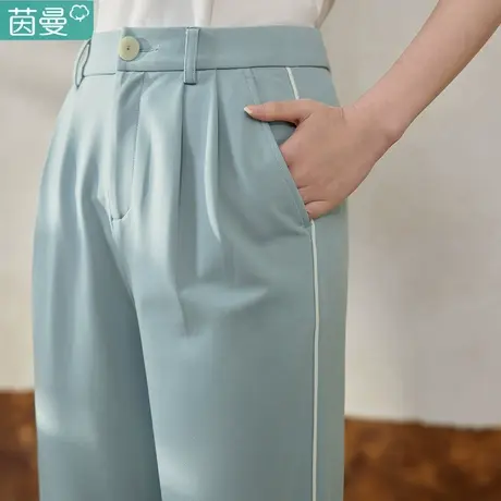 茵曼通勤直筒西装裤女2024年夏季新款宽松显瘦垂感松紧高腰阔腿裤图片
