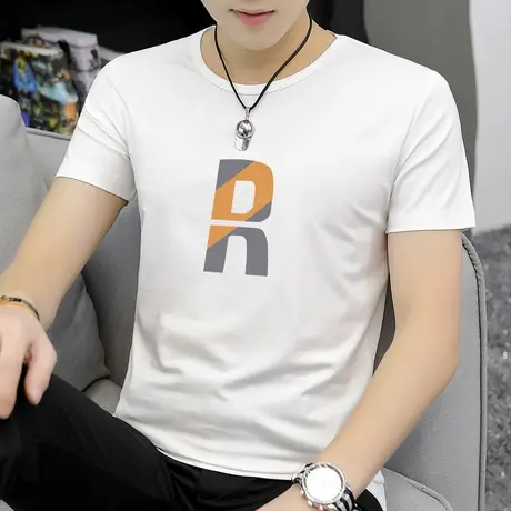 莫代尔短袖t恤男士夏季潮流潮牌白色夏天打底衫半袖圆领男生衣服商品大图