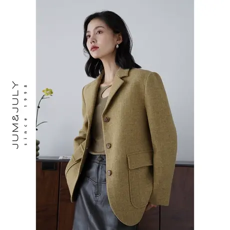 嘉茱莉2023秋季新款1OO羊毛毛呢西装大衣女宽松休闲西装外套小众商品大图