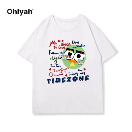 Ohlyah圆圈大眼萌涂鸦印花短袖t恤男女中性风ins潮牌半截袖情侣装商品大图