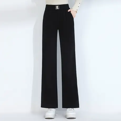 松紧腰筒喇裤女秋季2023新款微喇裤高腰显瘦直筒裤韩版休闲裤长裤商品大图