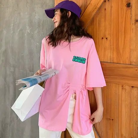 网红大版短袖t恤女设计感小众2021宽松韩版原宿风ins超火上衣服潮图片