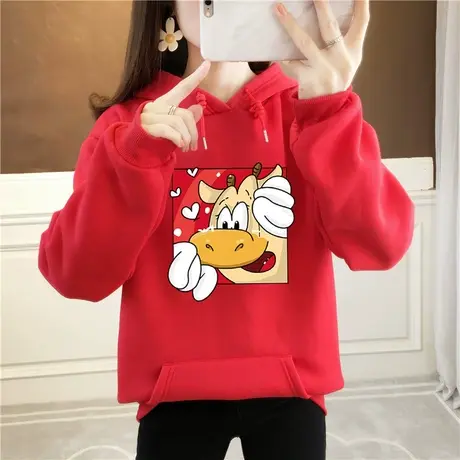 牛年本命年新年拜年衣服女红色牛气冲天过年喜庆跨年卫衣女装时尚图片