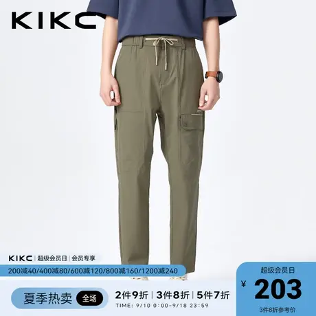 kikc工装裤男2023春夏新款商场同款不对称设计抽绳军绿色休闲长裤图片