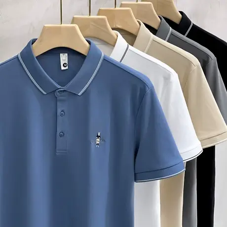 条纹领Polo衫短袖男士2023夏半袖男装商务休闲高端保罗翻领t恤男商品大图