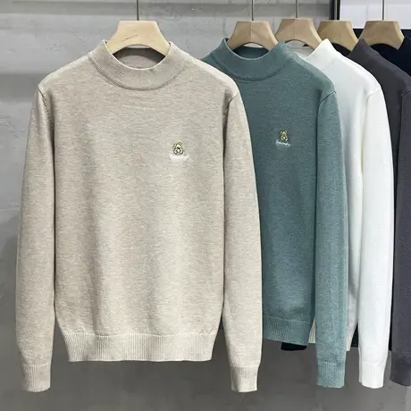 加绒加厚毛衣男冬季中半高领2023黑色毛线衫小熊内搭针织打底衫男商品大图