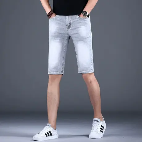2023新款灰色高级五分裤男士夏季男款牛仔短裤男休闲弹力中裤子潮图片