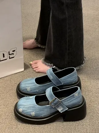 厚底玛丽珍女鞋白色复古甜酷小皮鞋女2023新款圆头百搭英伦风jk鞋图片