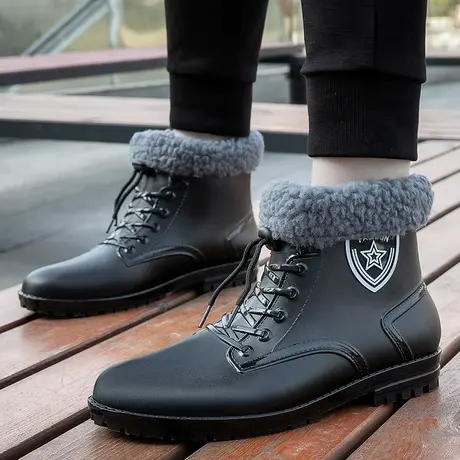 2023新款男士雨鞋冬季加绒一体胶鞋中筒户外防水鞋男款劳保棉雨靴商品大图