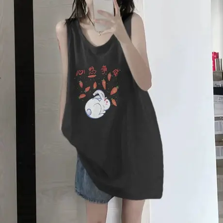 纯棉吊带坎肩背心无袖t恤女2023新款夏季设计感小众外穿宽松上衣图片