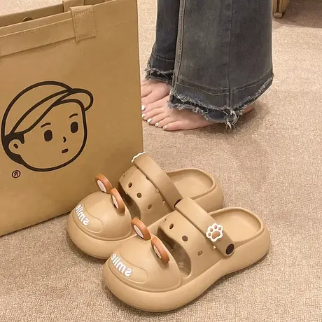 防滑洞洞鞋女夏季外穿可爱卡通海边沙滩凉鞋踩屎感厚底包头凉拖鞋图片
