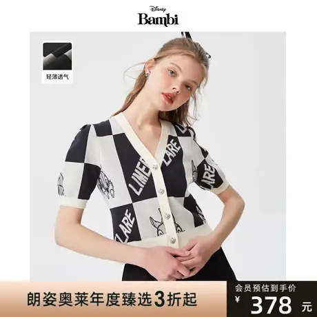 【迪士尼系列】莱茵2023小鹿斑比提花夏季新款气质别致针织衫短袖商品大图