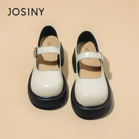 Josiny/卓诗尼小皮鞋女2024新款粗跟优雅一脚蹬厚底百搭增高单鞋商品大图